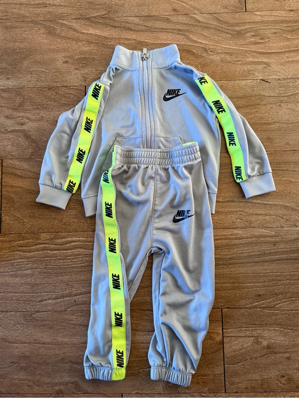 Nike Grey Kids Tracksuit with Neon Yellow Stripe